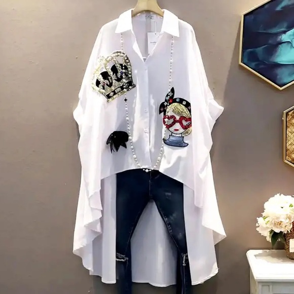 Fabulous Crystal Beaded Oversized Asymmetrical Top - Picture 5 of 14